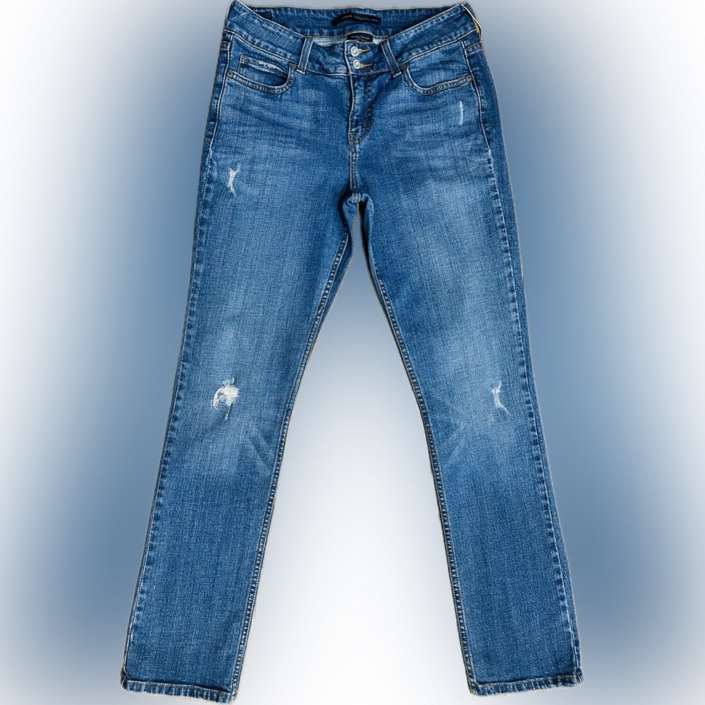 EUC Levi's 526 SZ 6 Blue straight leg 5-pocket jean lightly distressed/waist 29” - Picture 4 of 7
